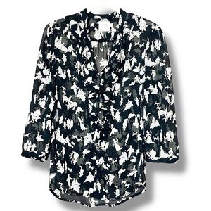 Anthropologie HD in Paris Ruffled Blouse 2 black white toile button down top